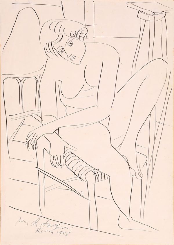 Pericle Fazzini - Scena di interno con nudo di donna seduta