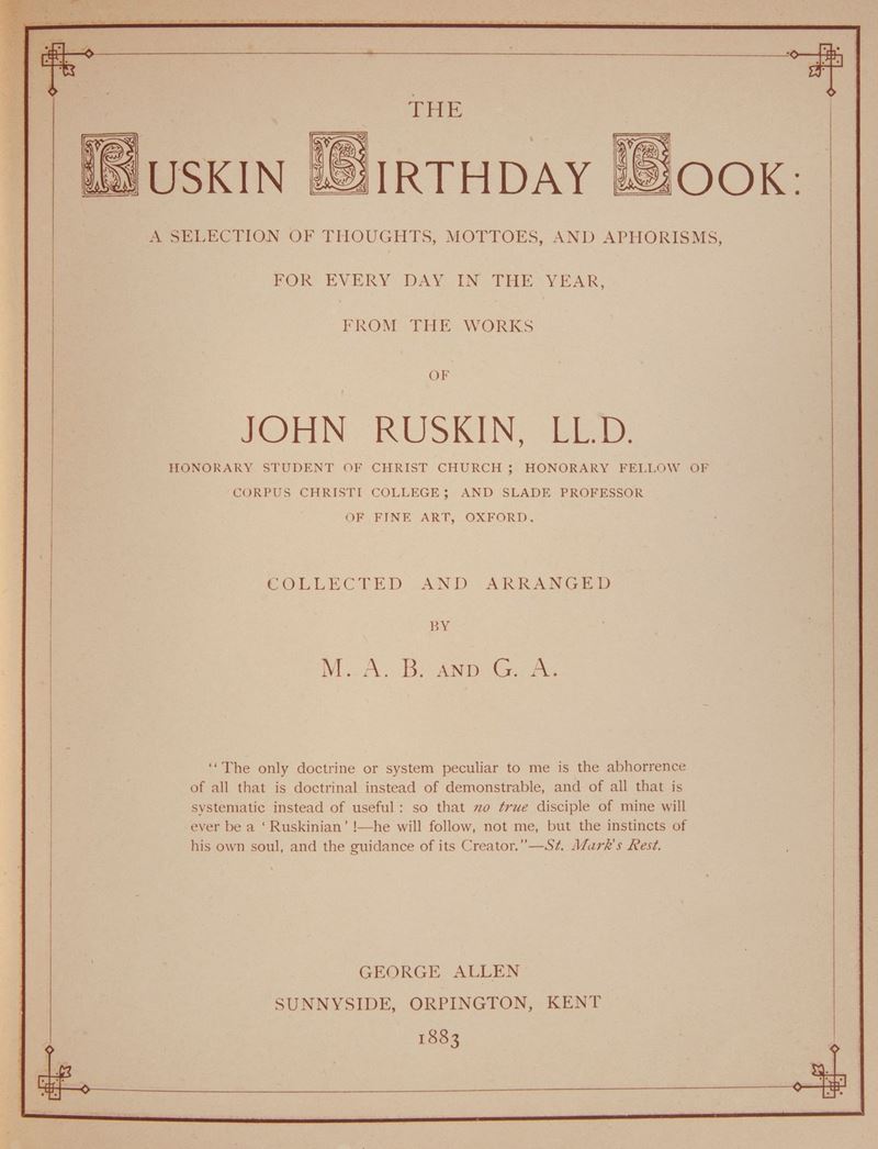 John B[ateman] M[aud], A[llen] G[race] - The Ruskin Birthday Book a Selections Of Thoughts, Motto...