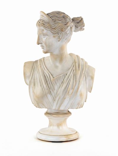 Piccolo Busto di Artemide in Marmo Bianco, Prima Metà del XIX Secolo