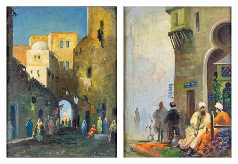 A) Veduta di Città Medio-orientale B) Fumatori di Narghilé