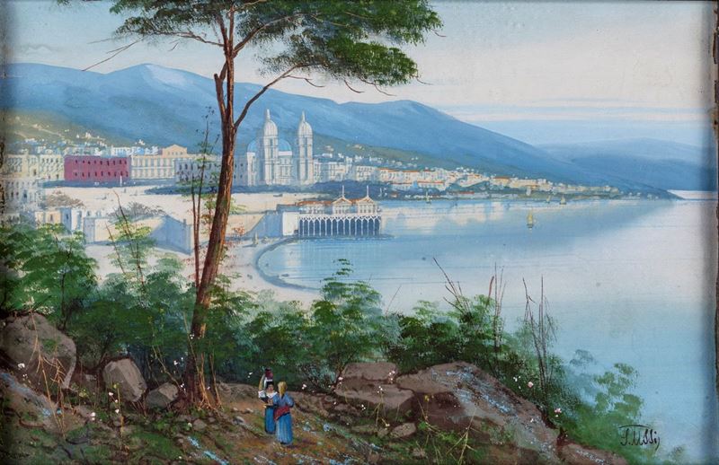 Stefano Ussi - Veduta di Città con Golfo