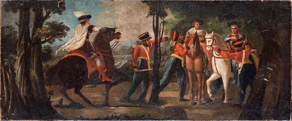 Pittore del XVIII secolo - Scontro fra cavalieri e soldati