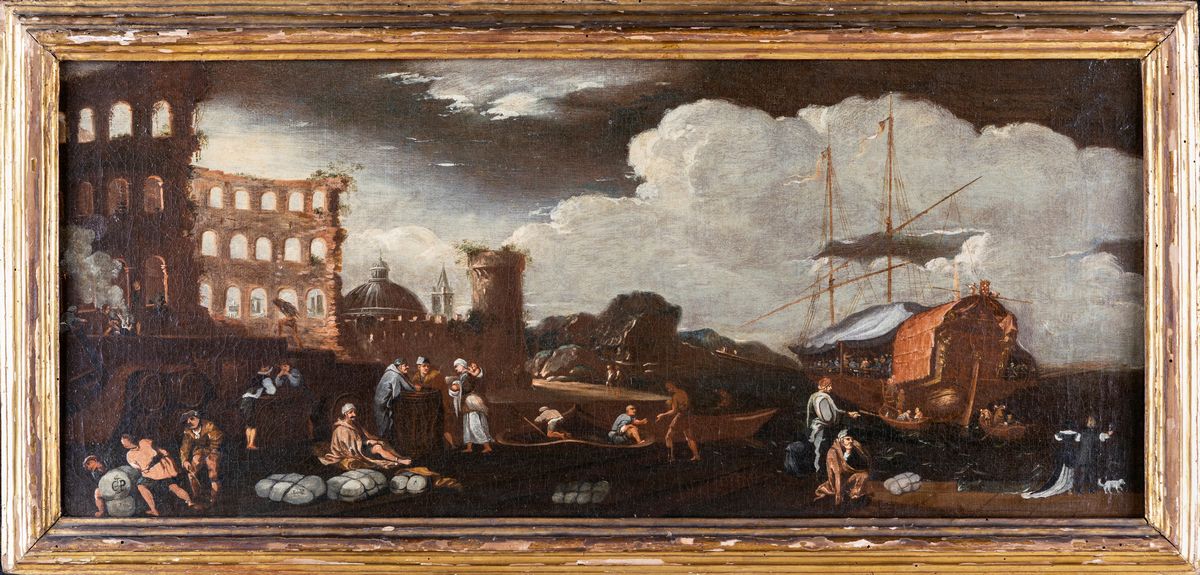 Matteo Ghidoni Detto Matteo dei Pitocchi - Veduta con Uomini a Lavoro con il Trasporto di Merce