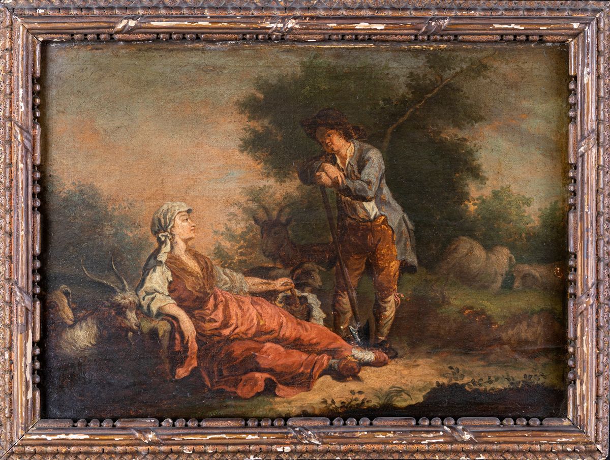 Scuola Veneta del XVIII Secolo - A) Scena Galante B) Mungitura della Capra