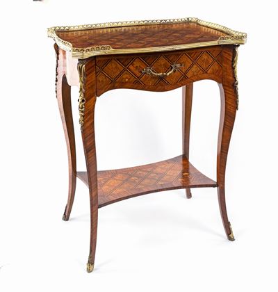 Piccolo Tavolino D'epoca Napoleone III in Legno di Rosa e di Frutto