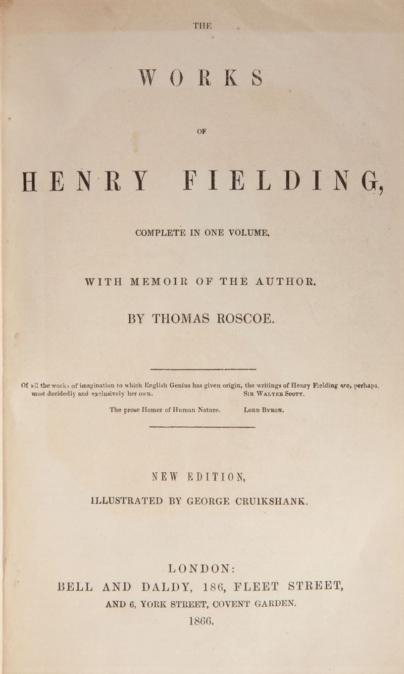 Henry Fielding - Works Complete in One Volume With Memoir Of The Autor By Thomas Roscoe New Editi...