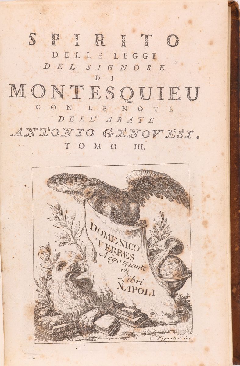 Montesquieu Charles Louis. Spirito delle Leggi con le Note Dell'abate Antonio Genovesi