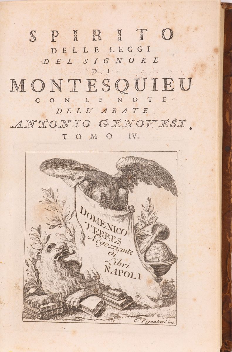 Montesquieu Charles Louis. Spirito delle Leggi con le Note Dell'abate Antonio Genovesi