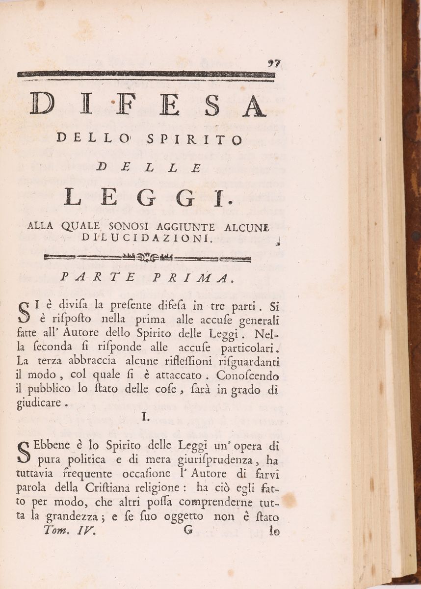 Montesquieu Charles Louis. Spirito delle Leggi con le Note Dell'abate Antonio Genovesi