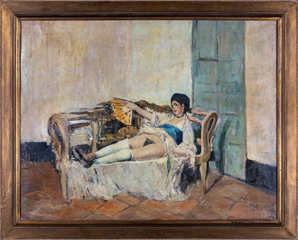 Pittore del XX secolo - Donna distesa sul divano