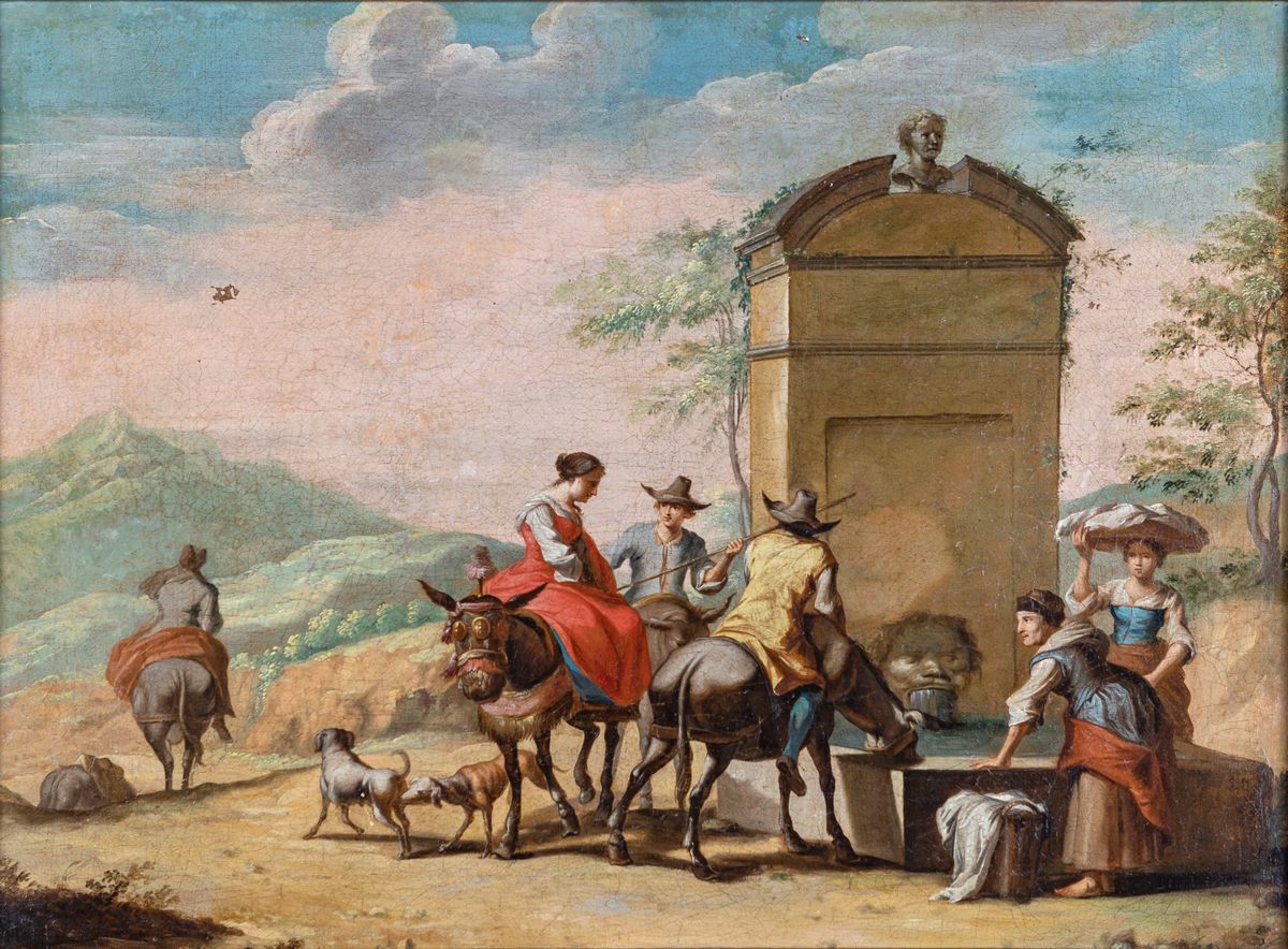 Paolo Monaldi - Villici e Somari nei Pressi di un Fontanile