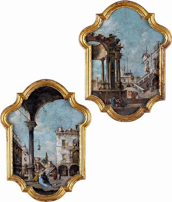 Scuola veneziana del XVIII secolo - Coppia di vedute di Venezia