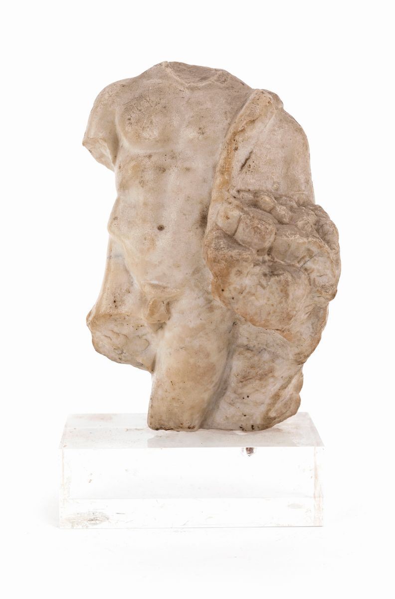 Piccolo Torso Virile Acefalo in Marmo, XVII Secolo