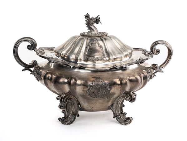 Coppa centrotavola in argento, Londra 1840, Regina Vittoria, argentiere Benjamin Smith