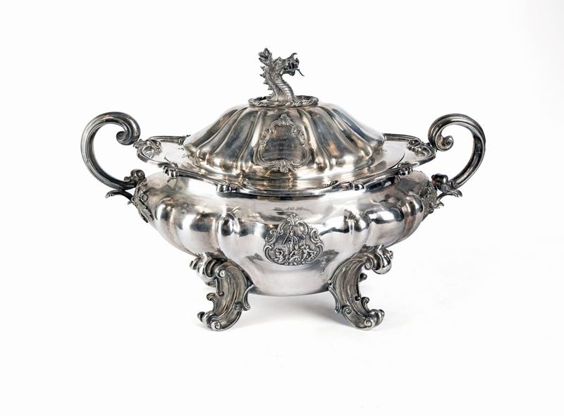 Coppa Centrotavola in Argento, Londra 1840, Regina Vittoria, Argentiere Benjamin Smith