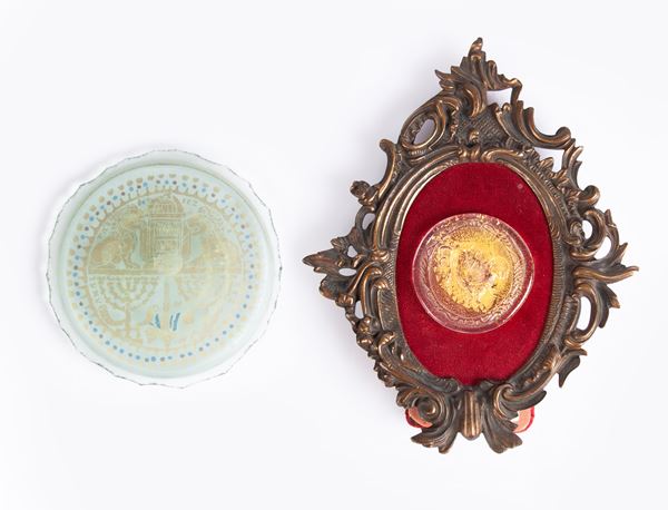 - Riproduzione in vetro di Murano di una moneta "Osella" di Murano, manifattura Barovier & Toso - Riproduzione di un vetro fondo oro della Biblioteca Apostolica Vaticana