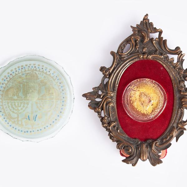 - Riproduzione in vetro di Murano di una moneta "Osella" di Murano, manifattura Barovier & Toso - Riproduzione di un vetro fondo oro della Biblioteca Apostolica Vaticana