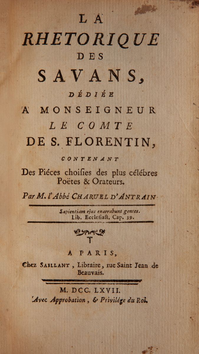 Abate Charuel D'antrain. la Rhetorique Des Savans
