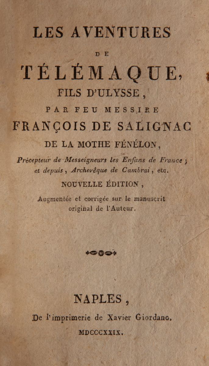 François De Salignac De la Mothe-fenelon. Les Aventures De Telemaque, Fils D'ulysse