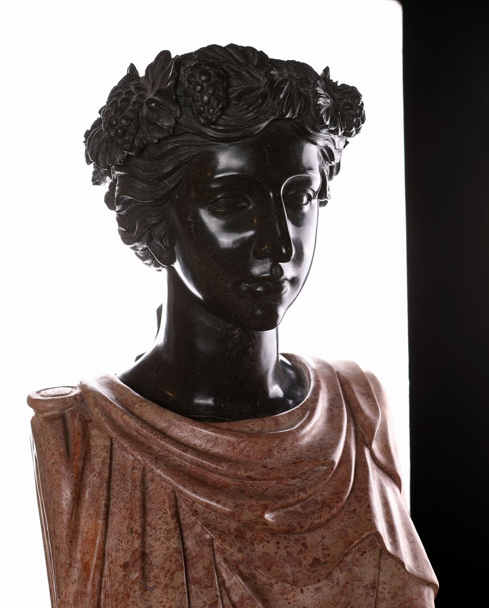 Coppia di Erme di Bacco in Marmo Nero e Rosa Egiziano, XIX Secolo