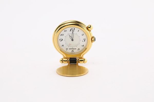 Montblanc - orologio sveglia da viaggio/da scrivania in metallo dorato e laccato