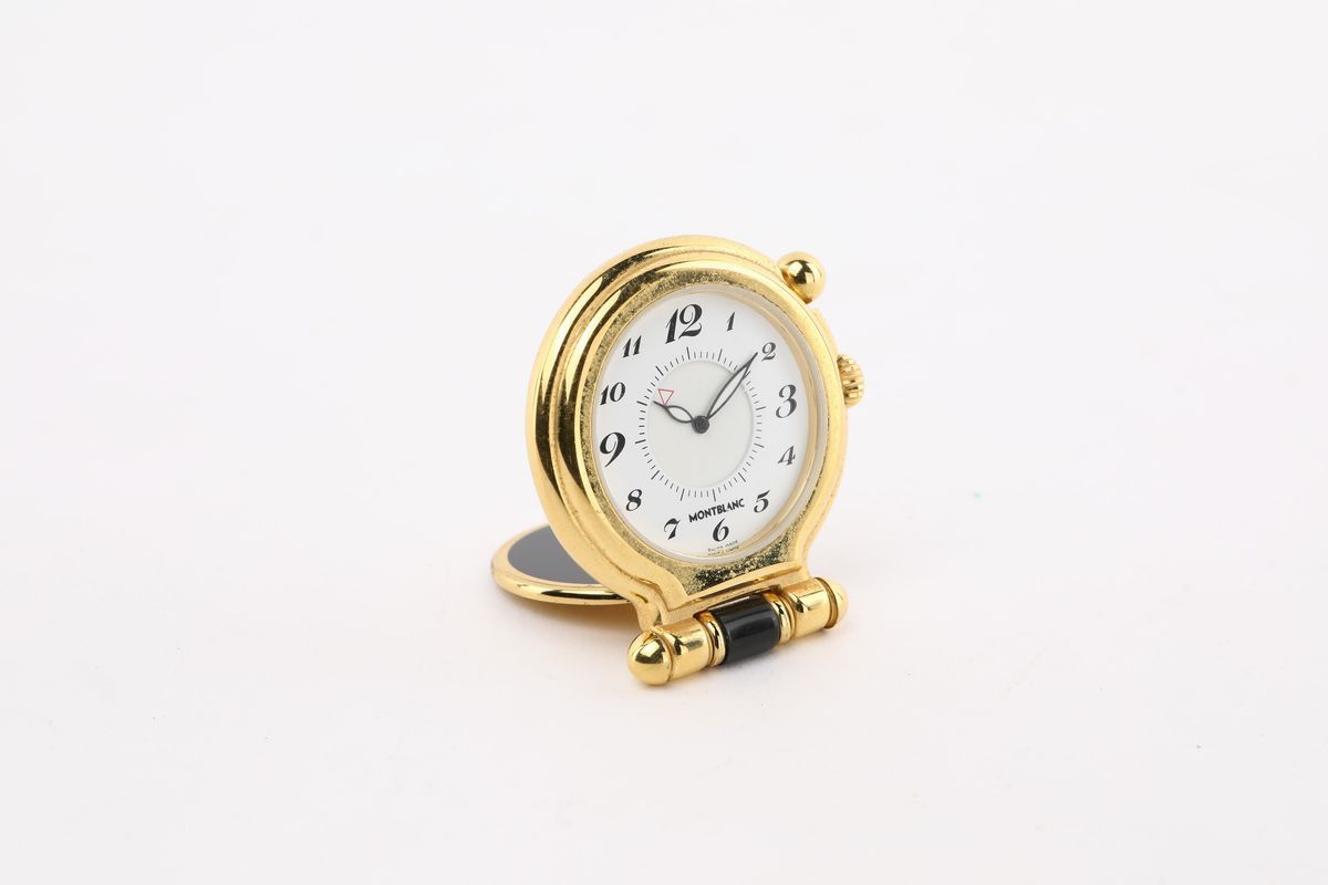 Montblanc - Orologio Sveglia da Viaggio/da Scrivania in Metallo Dorato e Laccato