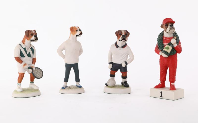 Quattro Figure di Cane Boxer, Robert Harrop Doggie People Collection, Inghilterra