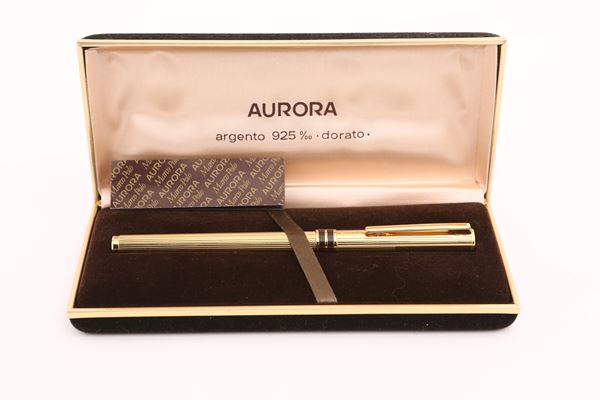 Aurora Marco Polo - Penna stilografica in argento 925% dorato e laccato