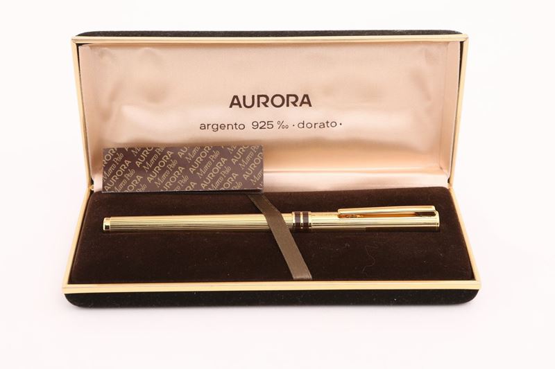 Aurora Marco Polo - Penna Stilografica in Argento 925% Dorato e Laccato