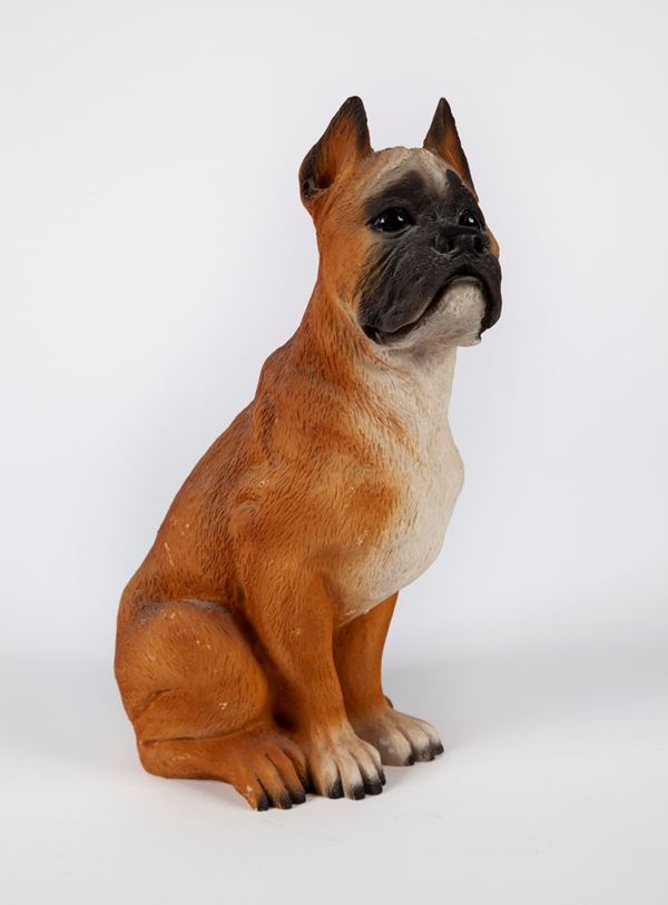 Figura di cane boxer in resina, manifattura italiana