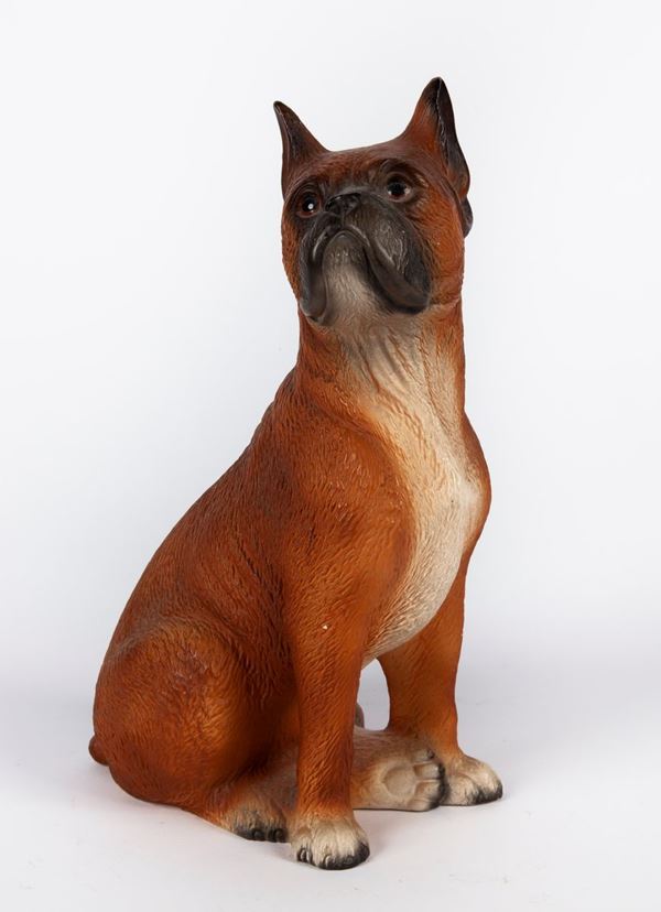 Figura di cane boxer in ceramica, Giappone