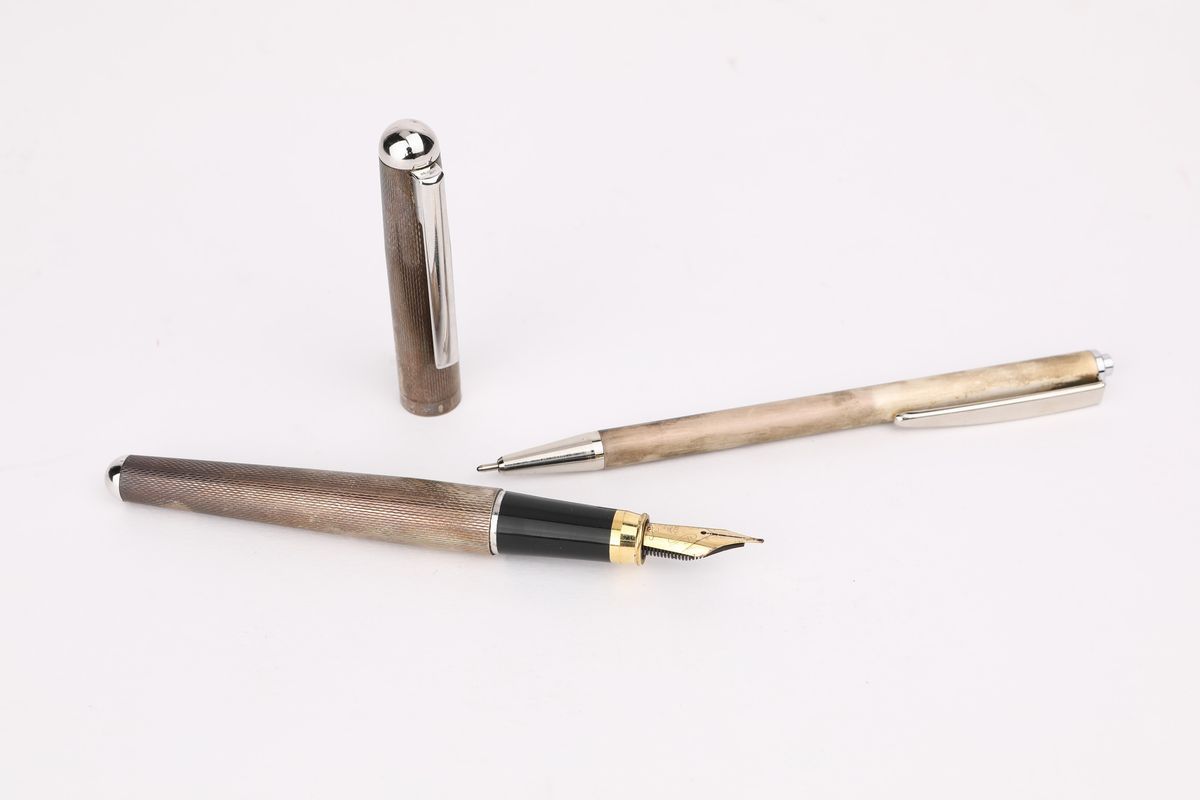 Vitopardo - Penna a Sfera in Argento 925% Unito Ad una Penna Stilografica in Argento 925%