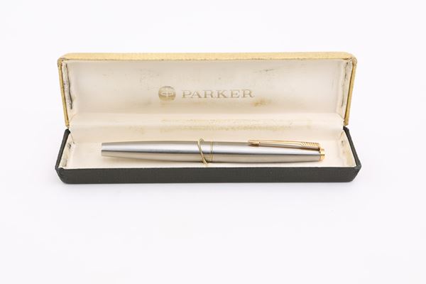 Parker - Penna stilografica vintage in acciaio e metallo dorato