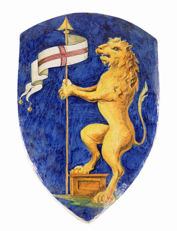 Grande scudo in ceramica policroma