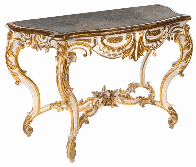 Console in Legno Laccato Bianco e Oro, XIX Secolo