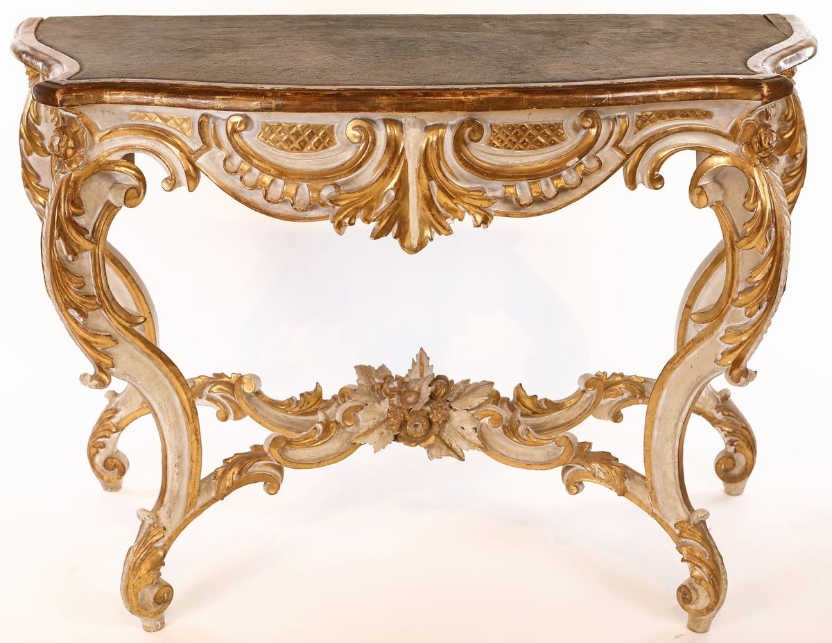Console in Legno Laccato Bianco e Oro, XIX Secolo