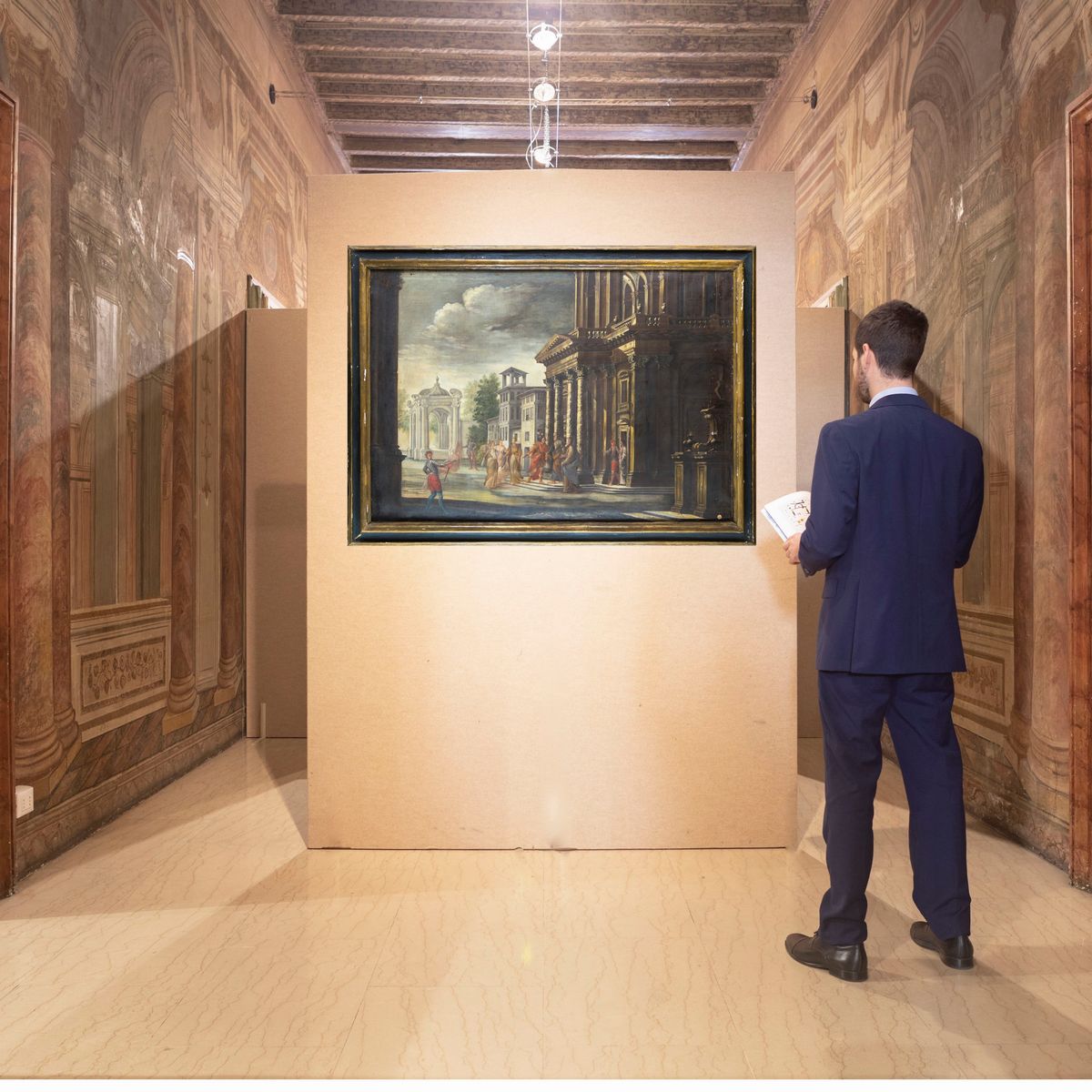 Scuola Lombarda del XVII Secolo - Veduta di Architetture con Figure