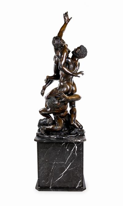 Grande Gruppo Scultoreo in Bronzo Patinato Raffigurante il Ratto delle Sabine, XIX Secolo