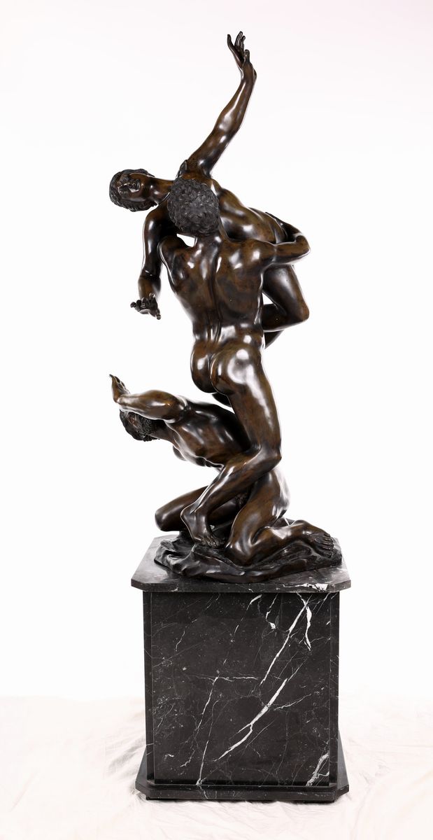 Grande Gruppo Scultoreo in Bronzo Patinato Raffigurante il Ratto delle Sabine, XIX Secolo