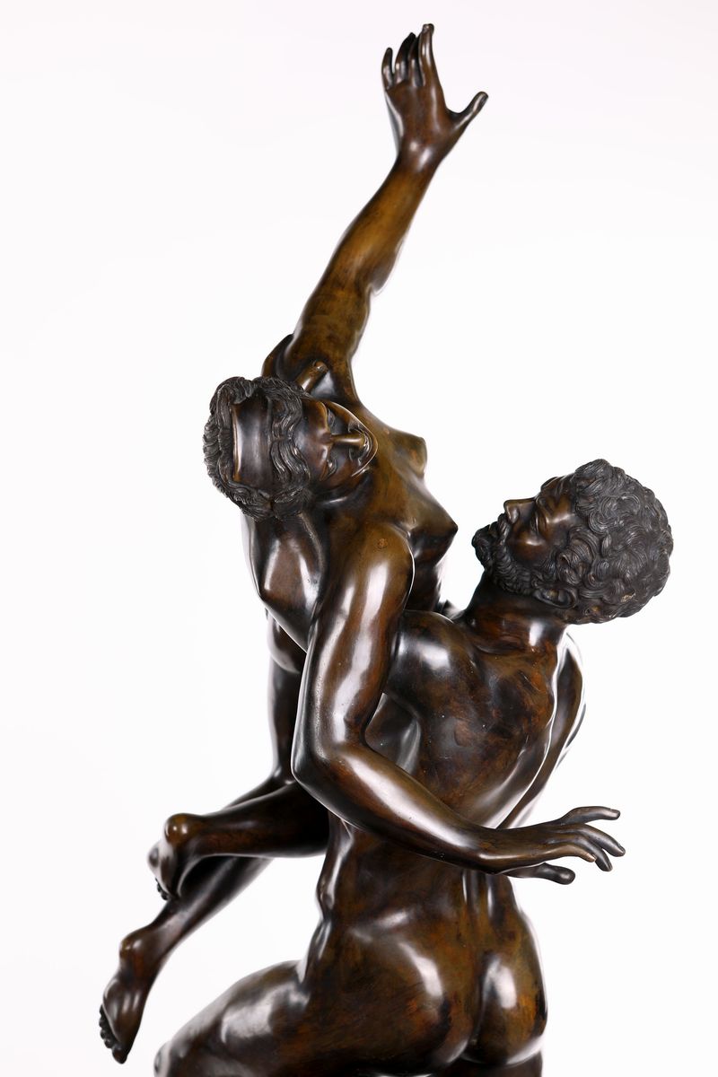 Grande Gruppo Scultoreo in Bronzo Patinato Raffigurante il Ratto delle Sabine, XIX Secolo