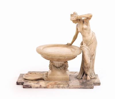 Gruppo Scultoreo con Vasca in Alabastro e Marmo, XX Secolo