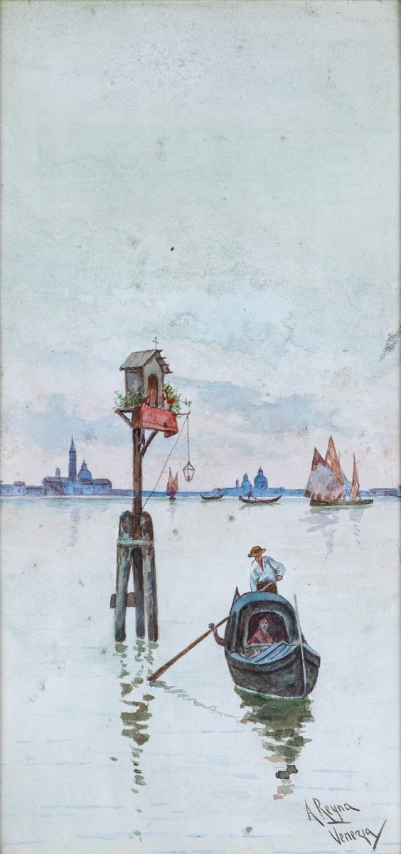 Antonio María Reyna Manescau - A) Capitello in Laguna B) Pescatori in Laguna