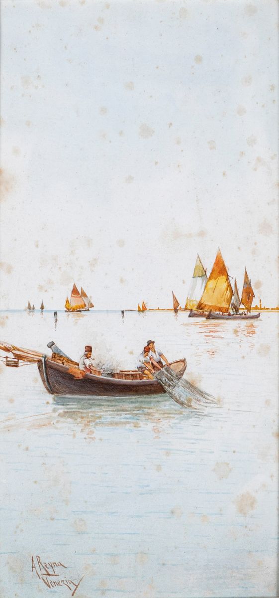 Antonio María Reyna Manescau - A) Capitello in Laguna B) Pescatori in Laguna
