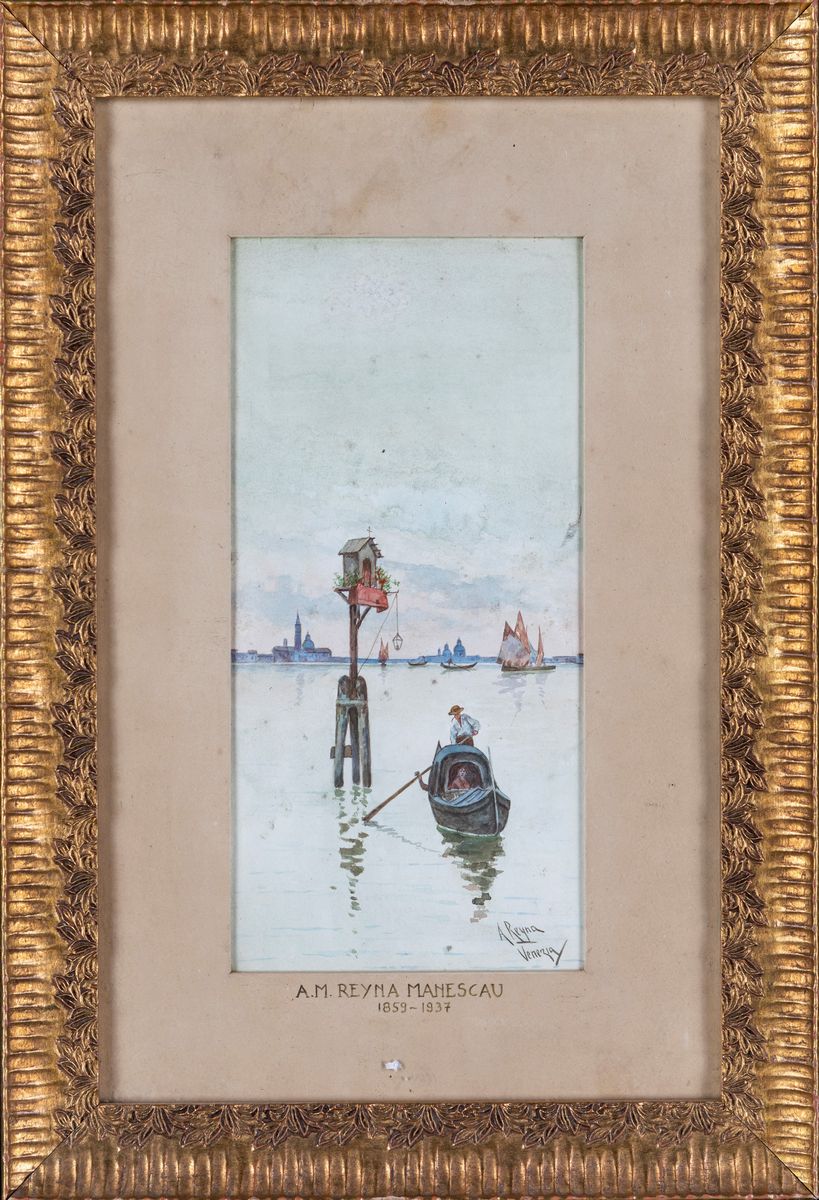 Antonio María Reyna Manescau - A) Capitello in Laguna B) Pescatori in Laguna