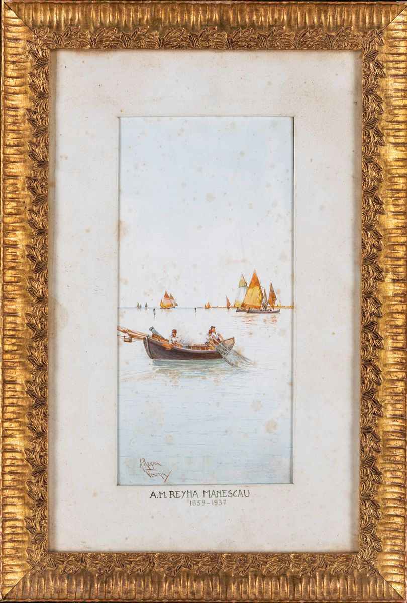Antonio María Reyna Manescau - A) Capitello in Laguna B) Pescatori in Laguna