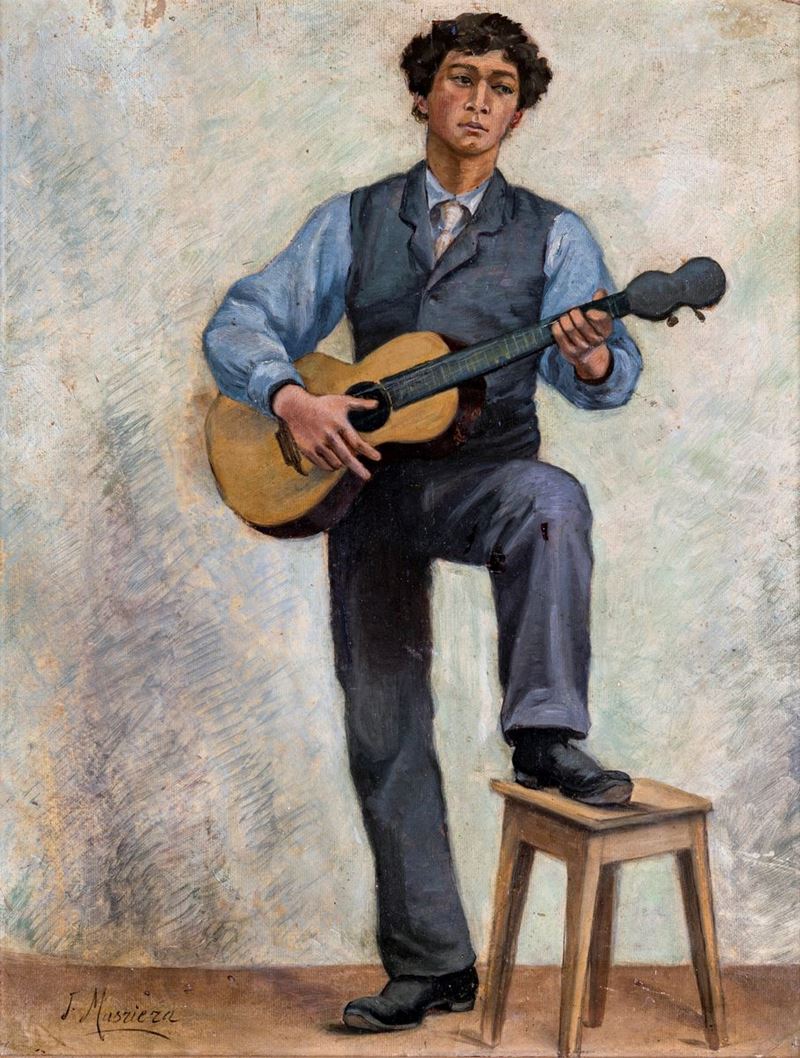 Pittore Spagnolo del XX Secolo - Giovane con Chitarra
