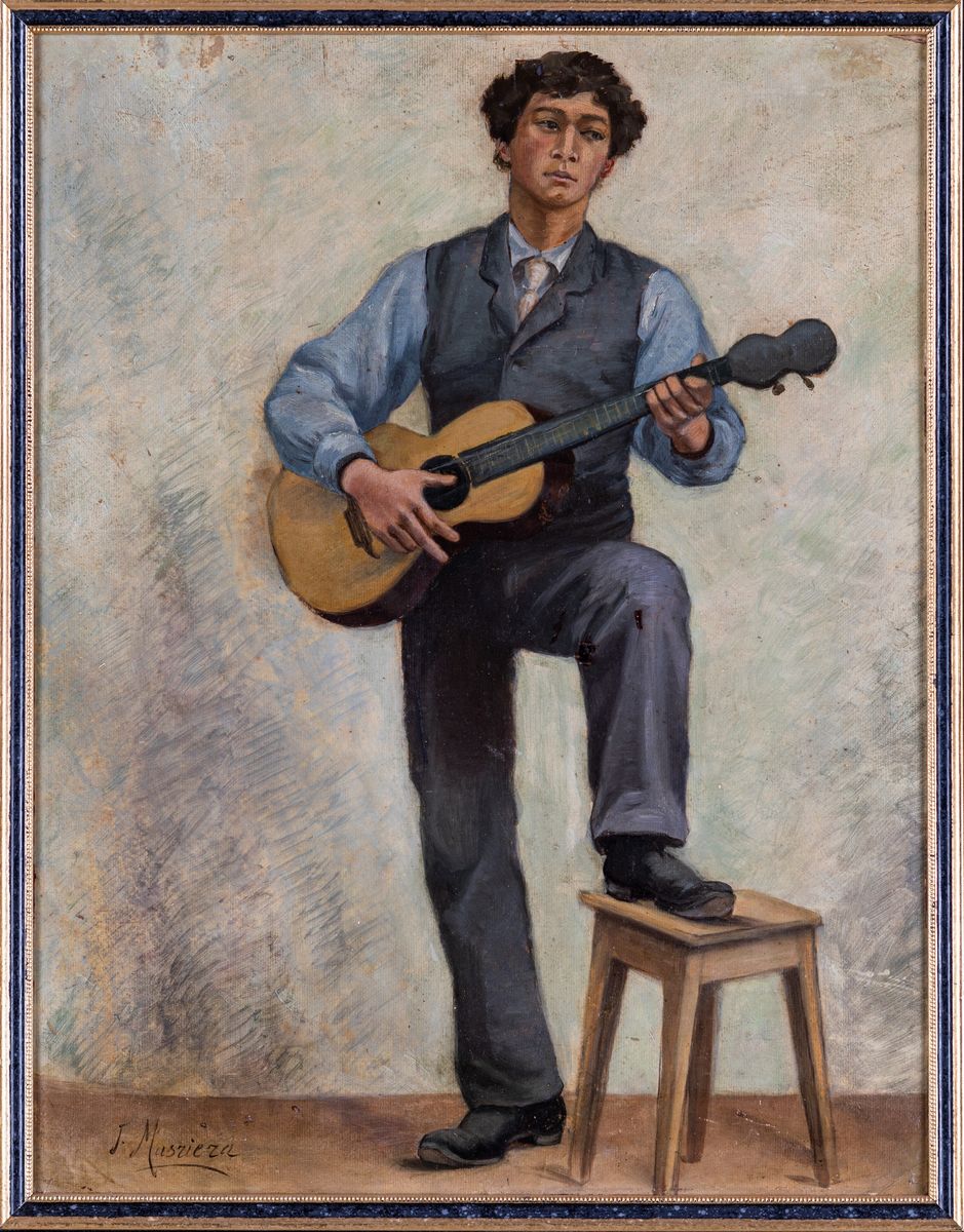 Pittore Spagnolo del XX Secolo - Giovane con Chitarra