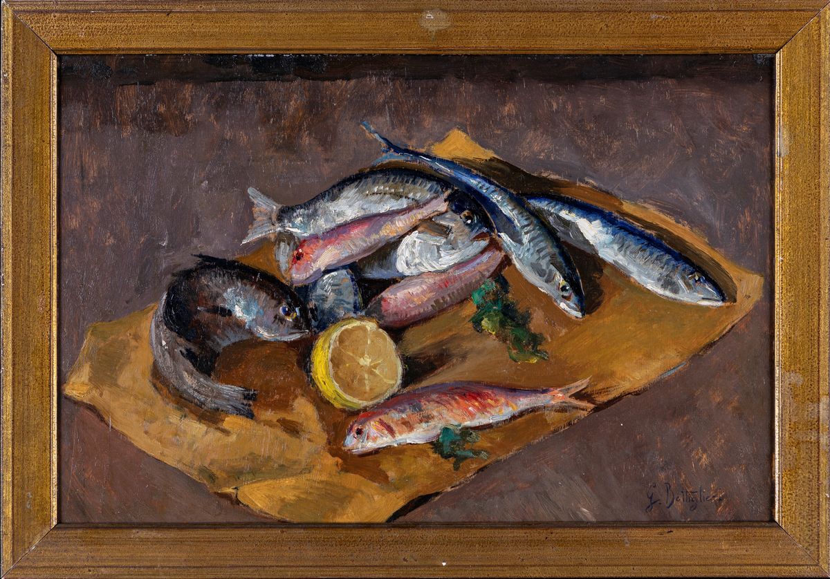 Gennaro Bottiglieri - Natura Morta con Spigole, Triglie e Orata