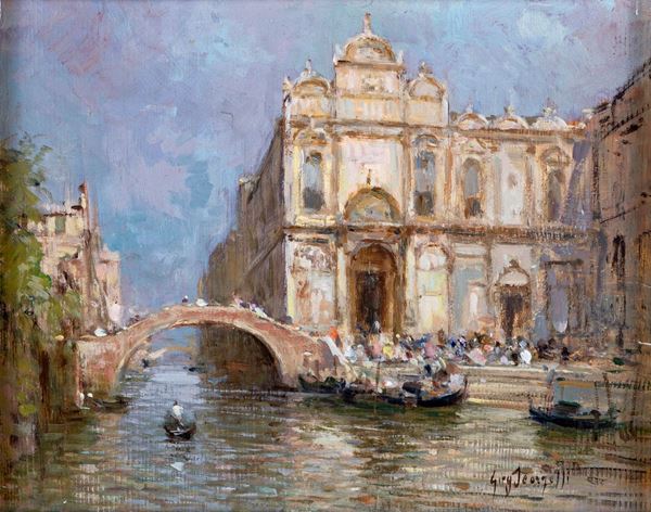Pittore fine XIX/inizi XX secolo - Canale veneziano e l'ospedale di San Giovanni e Paolo
