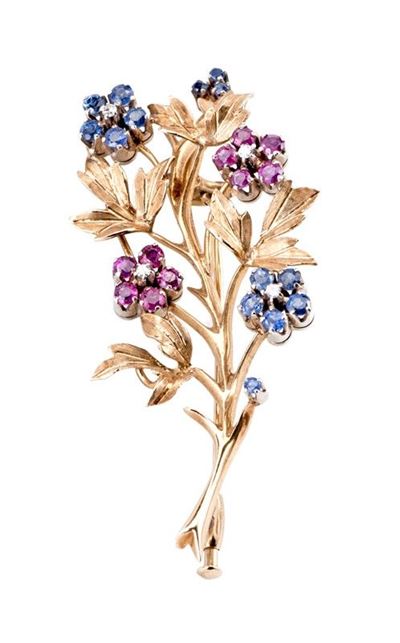 Spilla a Foglie in Oro con Fiori